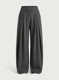 Pleated wide-leg trousers in pinstripe grey, front view