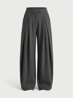 Pleated wide-leg trousers in pinstripe grey, front view