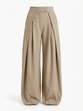 Pleated wide-leg trousers in pinstripe taupe, front view