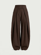 Brown pleated wide leg pants for women, front view